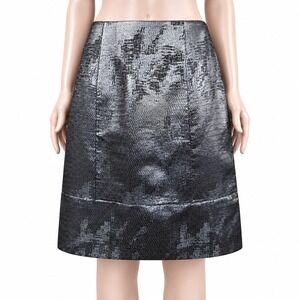 D.Exterior Metallic Silver Black Jacquard A-Line Skirt M Made in Italy